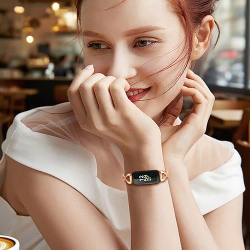 Dhwazz Rose Gold Stainless Steel Watch Band for Fitbit Inspire 2 & 3 Women
