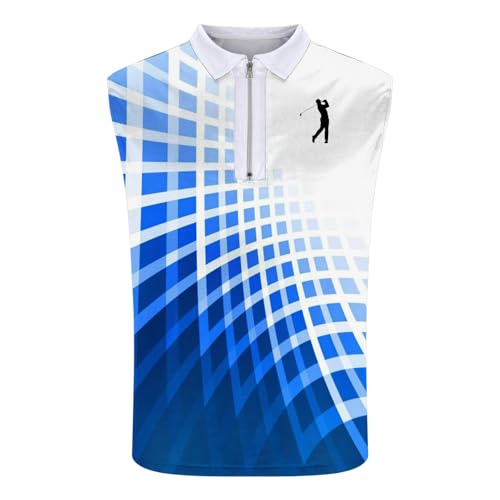 Men's Quarter Zip Golf Tank Top - Sleeveless Polo Shirt - Blue, X-Large