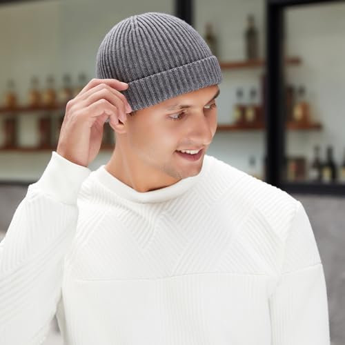 Heniho 3 Pack Wool Fisherman Beanies for Men - Black, Gray, Green, Short Cuffed Knit Hats