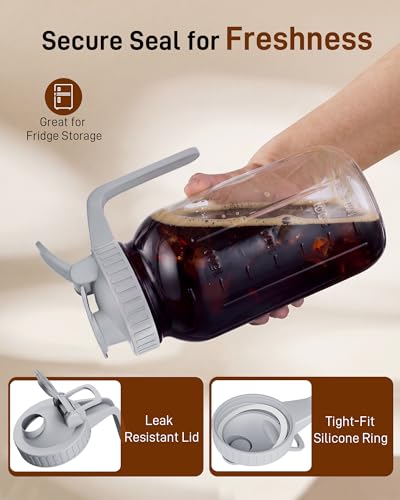 OneDream 64 oz Cold Brew Coffee Maker Mason Jar Pitcher with Stainless Steel Filter, Grey 1 Pack