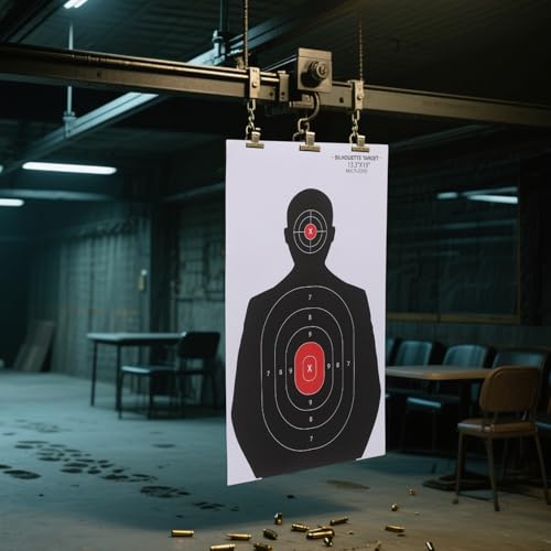 Large Silhouette Shooting Targets 14x22 Inch - 50 Pack with Red Bullseye