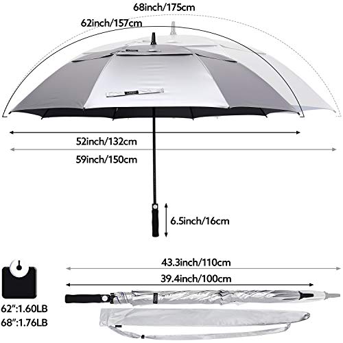68 Inch UV Protection Golf Umbrella - Auto Open, Windproof, Black/Silver