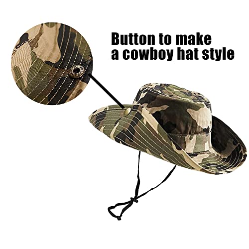 Kids Camouflage Sun Bucket Hat - 7-14 Years / Army Green