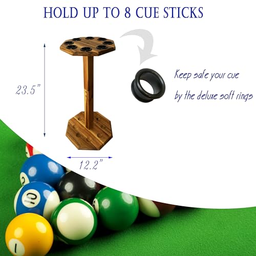 Wooden Freestanding Pool Cue Rack - Holds 8 Cues, Brown