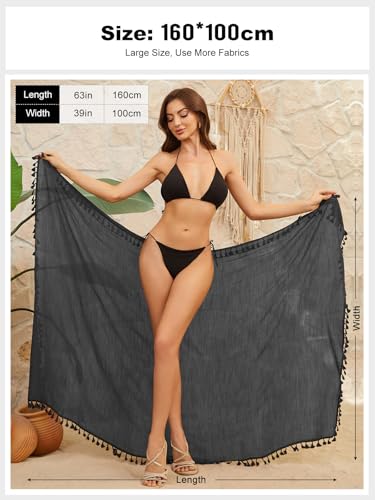 QIANXIZHAN Women's Black Tassels Swimsuit Cover Up Beach Sarong Wrap