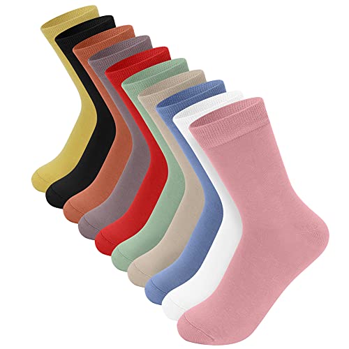 DZALS Women’s Multi-Color Cotton Crew Socks - 10 Pairs Breathable Casual & Sport Socks