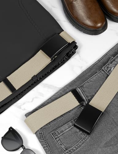Adjustable Holeless Canvas Belt for Men - Black & Khaki