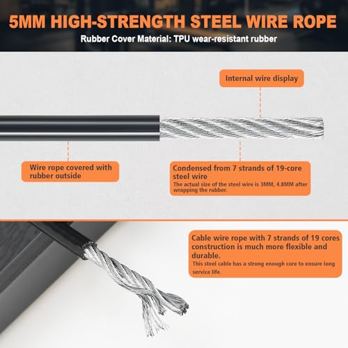 SERTT 98.4 ft TPU-Coated 5mm Steel Cable for Pulley Weight Lifting Machine – Replacement Gym Cable