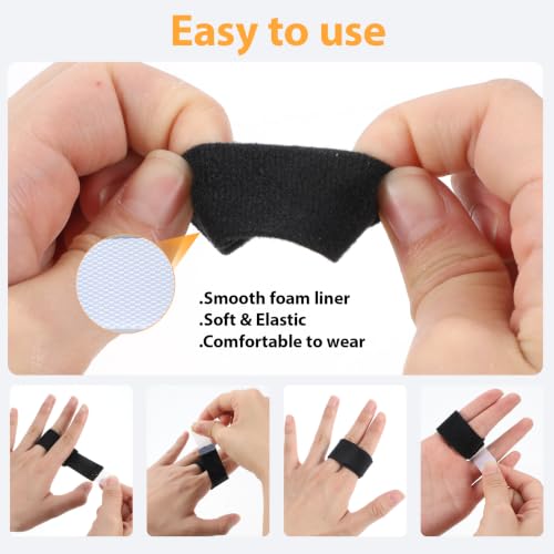 Buddy Tape Finger Straps - 10 Pcs Padded Splint for Injured Fingers - Black - 12.5cm
