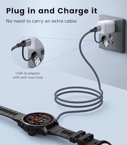 2-in-1 Smartwatch Charging Cable for Garmin, 3.3ft USB-C & USB-A - Grey