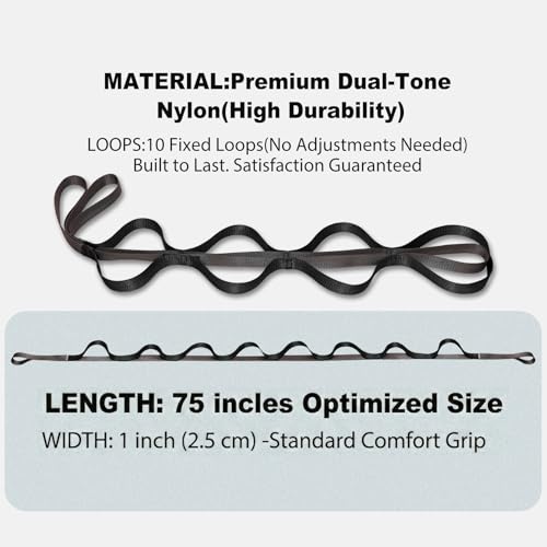 Stretching Strap with Loops for Leg & Back Therapy - Black