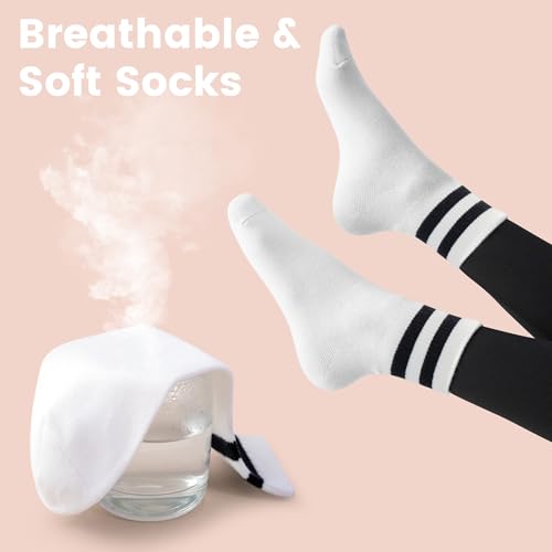 SISOSOCK 6 Pairs Quarter Crew Athletic Cotton Socks for Women - Black, White, Grey with Gift Box - Size 5-9