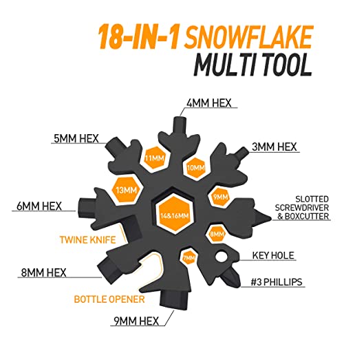 Hinshark 18-in-1 Snowflake Multitool – Black & Silver, Keychain Handy Tool
