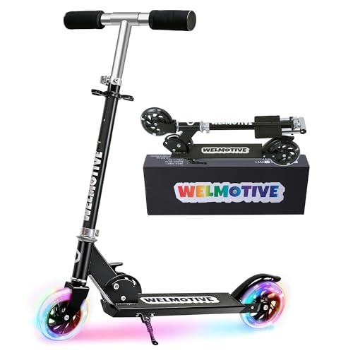 Welmotive Black Foldable Kids Kick Scooter with LED Light Wheels & Adjustable Handlebar