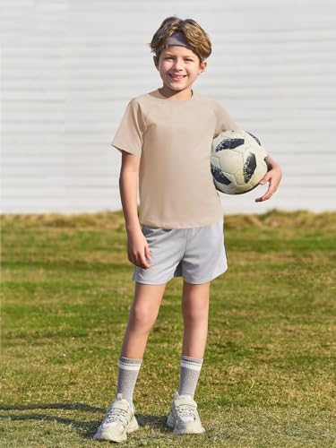 Boys Quick-Dry Athletic Performance T-Shirt - Light Khaki, 9-10 Years