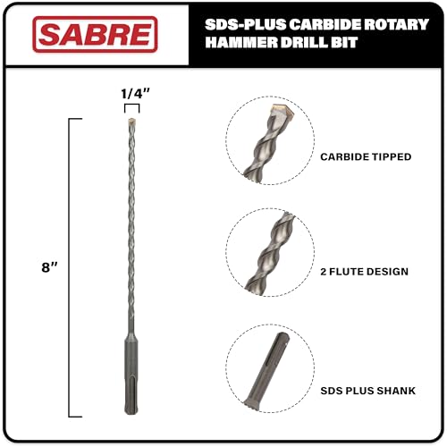 2-Pack 3/16 Inch x 8 Inch SDS Plus Rotary Hammer Drill Bits, Carbide Tipped for Brick, Stone and Concrete (3/16¡± x 6" x 8")
