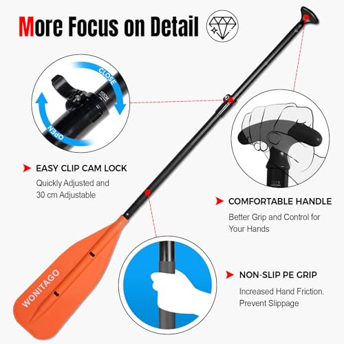 Adjustable Canoe Paddle - Collapsible 4-5 FT Aluminum Shaft - Orange