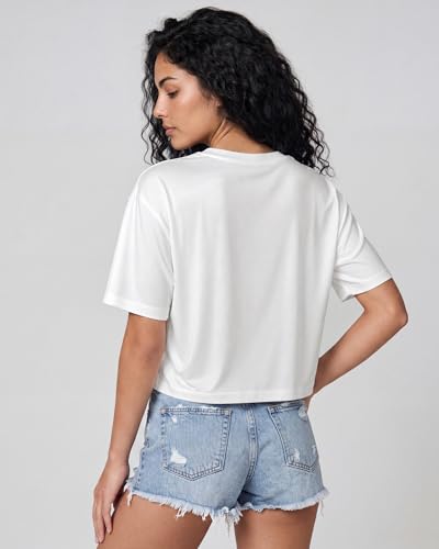 Women's Workout Crop Top - Quick Dry, UPF 50+ Oversized Boxy Tee - White, Small