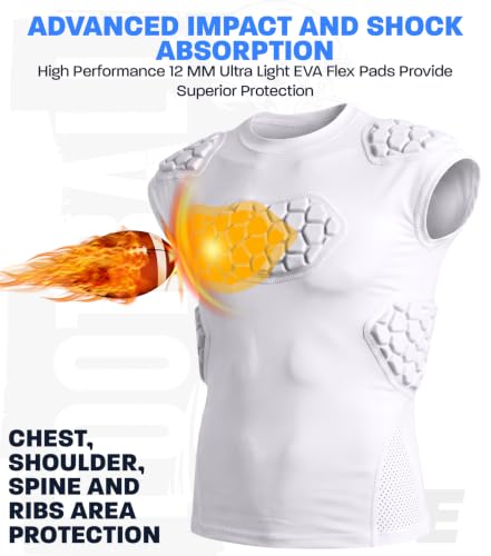 Exxact Sports Elite Adult Padded Football Shirt White Medium Impact Protection