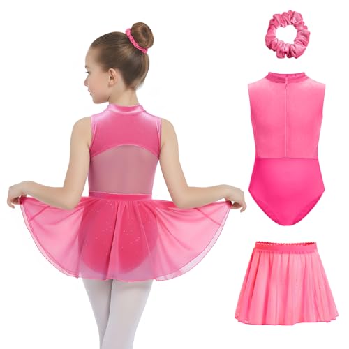 Girls Velvet Ballet Leotard Set with Removable Skirt - Ages 5-12
