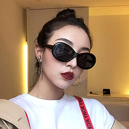 Retro Oval Goggles Sunglasses - Black Polarized Clout Glasses