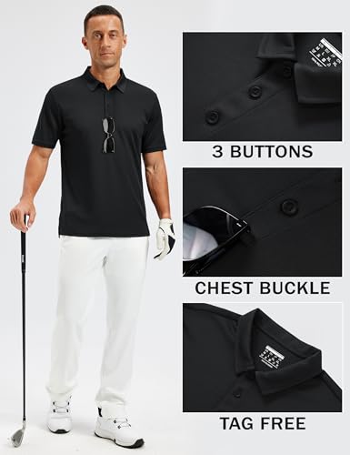 TACVASEN Men's Short Sleeve Dry Fit Polo Shirt XX-Large Black Golf Apparel
