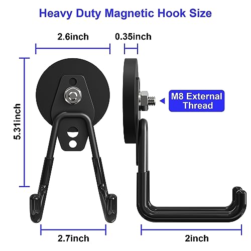 Heavy Duty Storage Magnetic Utility Hooks Large Garage Magnet Hooks with Anti-Slip Coating for Metal Cabinet,Pegboard,Garage Shelve,Garden Tools (3PCS 2.59'' Black)
