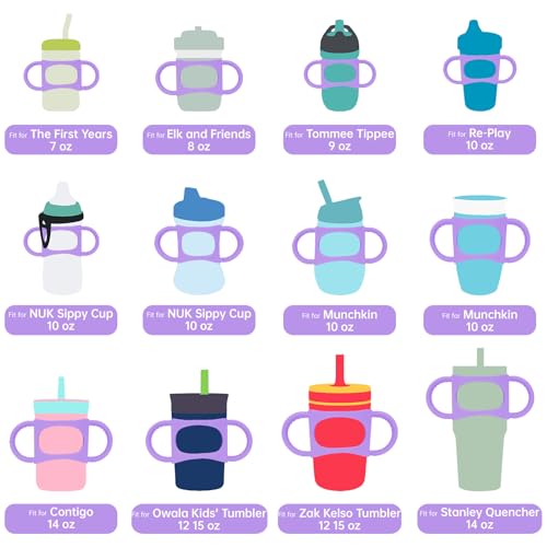 Silicone Tumbler Handle 2-Pack for 12-15oz Kids Cups - Pink & Purple