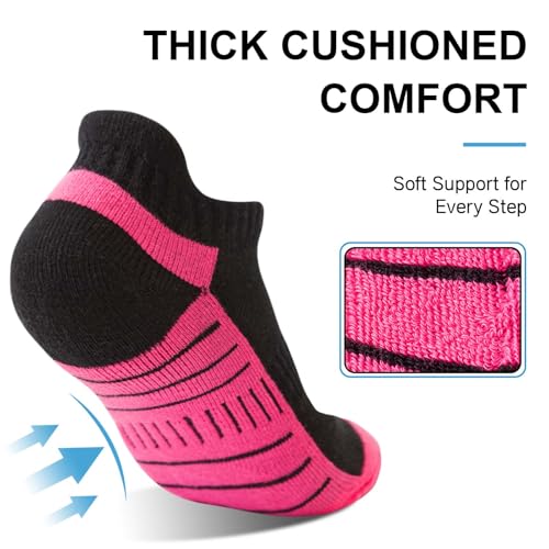 Athletic Ankle Socks for Women - Cushioned Low Cut - 6 Pairs - Black