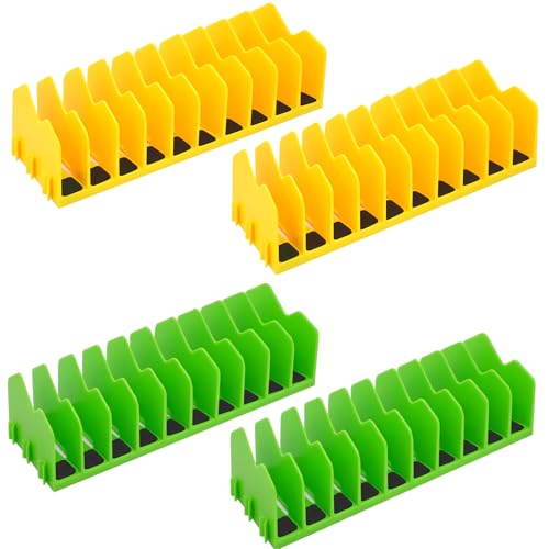 Plier Organizer, 4 Pack Pliers Organizer for Tools Cutters with Extendable Design & Non-Slip Rubber Base, 40 Slots Drawer Organizers for Tools, Wrenches, Screwdrivers,Green&Yellow