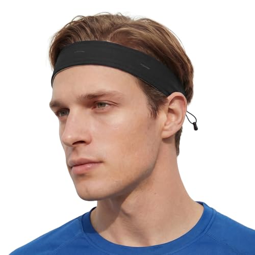Adjustable Sweat Band for Men - 1 Inch Black Headband for Running