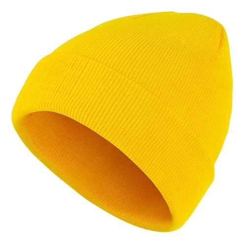 Unisex Knit Cuffed Beanie Hat for Halloween - One Size, Yellow
