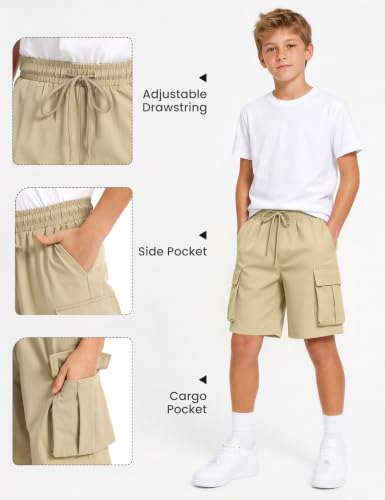 NUMYEAN Boys Cargo Shorts Quick Dry Water-Resistant Khaki 13-14 Years
