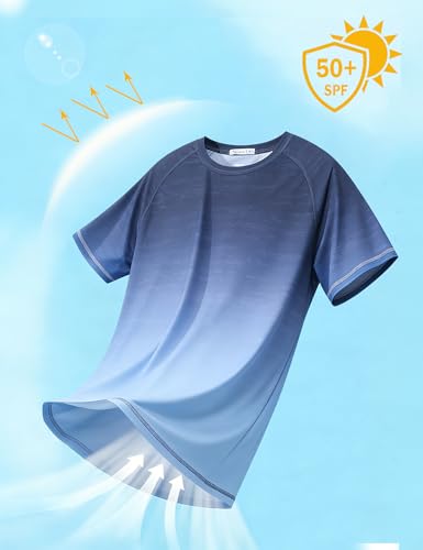 ELETOP Men's UPF 50+ Sun Protection Swim Shirt Rash Guard Large Gray Blue