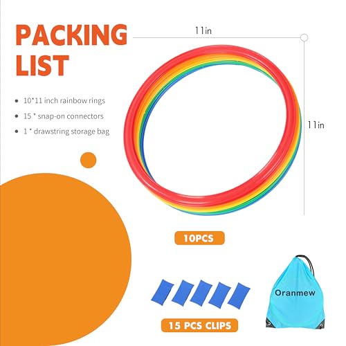 11-Inch Hopscotch Rings Agility Set for Kids Obstacle Course - 10 Pieces with Connectors