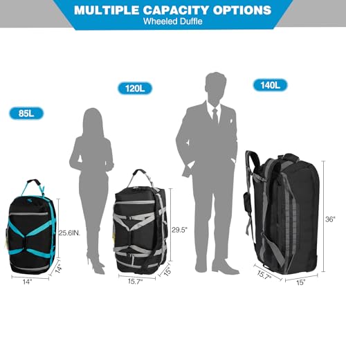REDCAMP 85L Black Foldable Wheeled Duffel Bag - Small Travel Luggage