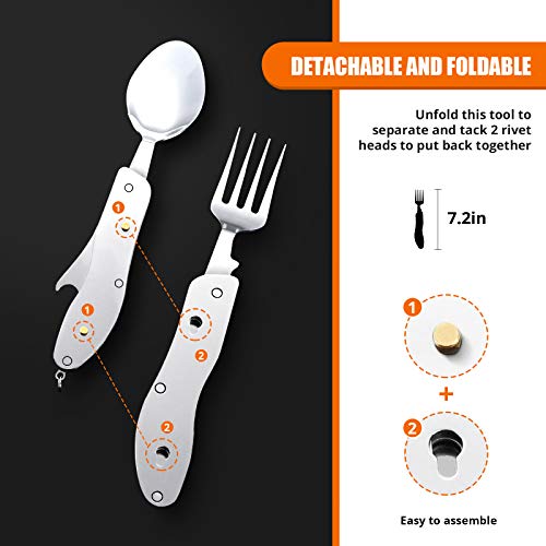 HIKENTURE 2-Pack Black Camping Utensils 4-in-1 Foldable Spoon Fork Knife Set