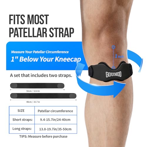 GOUNOD Black Patellar Tendon Support Strap 2 Pack - Knee Pain Relief, Adjustable Silicone Knee Brace for Running, Jumping, Sports