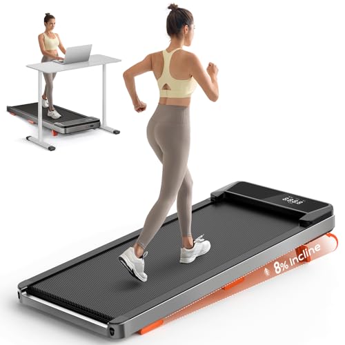 Under Desk Treadmill Walking Pad with Incline - Silver, 265 Lbs Capacity