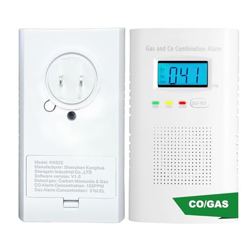 Combination Gas and Carbon Monoxide Detector Plug-in | CO Alarm & Natural Gas Combustible Detector | Digital Display, Battery Backup, Easy Install | for Home Kitchen Safety Monitoring 1-Pack