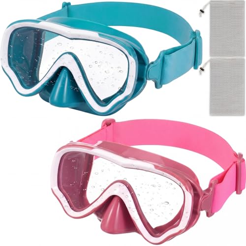 Flutesan Kids Swim Goggles with Nose Cover - Emerald Green / Brick Red (2 Pcs)