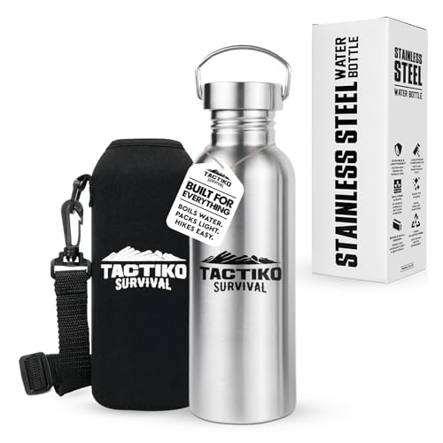 Tactiko 25 oz Black Stainless Steel Wide Mouth Water Bottle - Survival & Camping