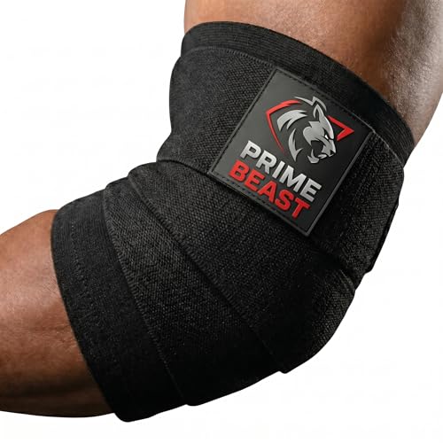 Hybrid Elbow Wraps for Weightlifting - Compression Sleeve & Adjustable Support - Black, Large