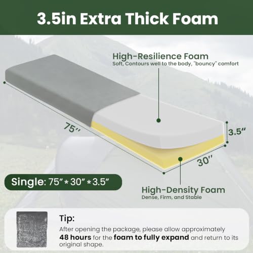 Selectico Extra Thick Supportive Foam Camping Mattress 75x30in with Travel Bag