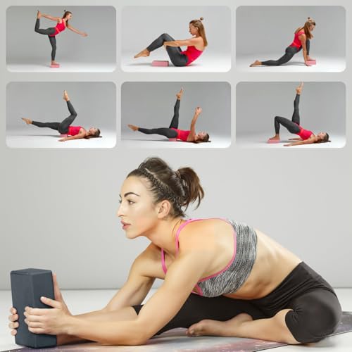 Yoga Blocks Set - 2 High-Density EVA Foam Blocks, Grey, 9"x6"x3"