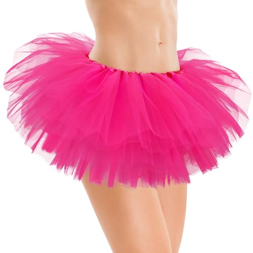 Olreco Hot Pink 5-Layer Tutu Skirt for Women - Adult Flexible One Size Halloween