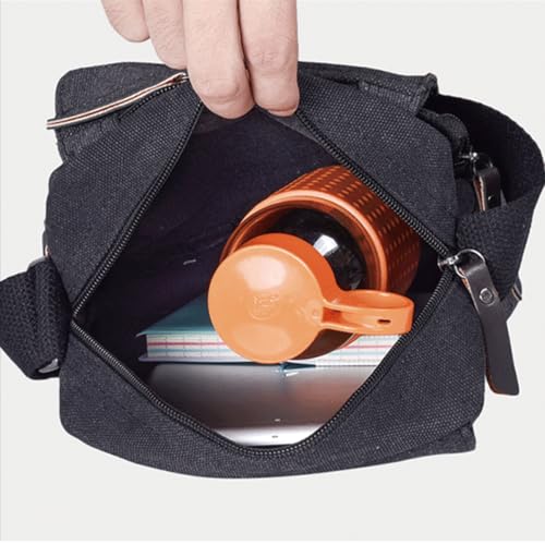 CAAORDKSO Small Canvas Messenger Bag for Men & Women - Black, Crossbody Travel Purse