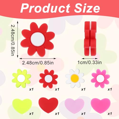 Tennis Racket Dampeners - 8 Silicone Vibration Absorbers, Heart & Flower Shapes