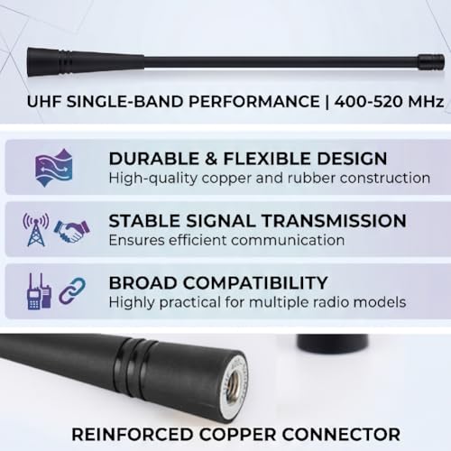 SMA Male UHF Antenna for Two-Way Radios - 400-520 MHz