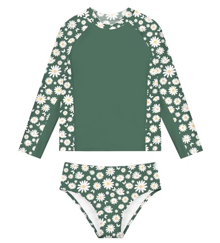 Girls Long Sleeve Rashguard Swimsuit - Green, Size 11-12Y